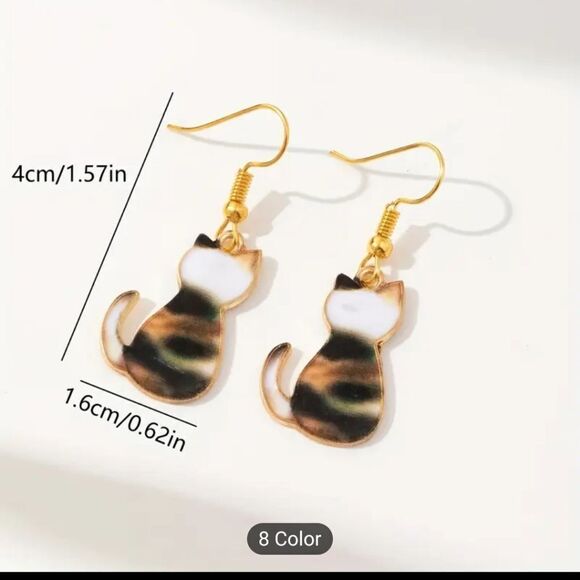 Cat dangle earrings calico - Picture 6 of 7